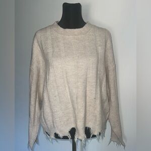 Chic Beige Distressed Women's Sweater